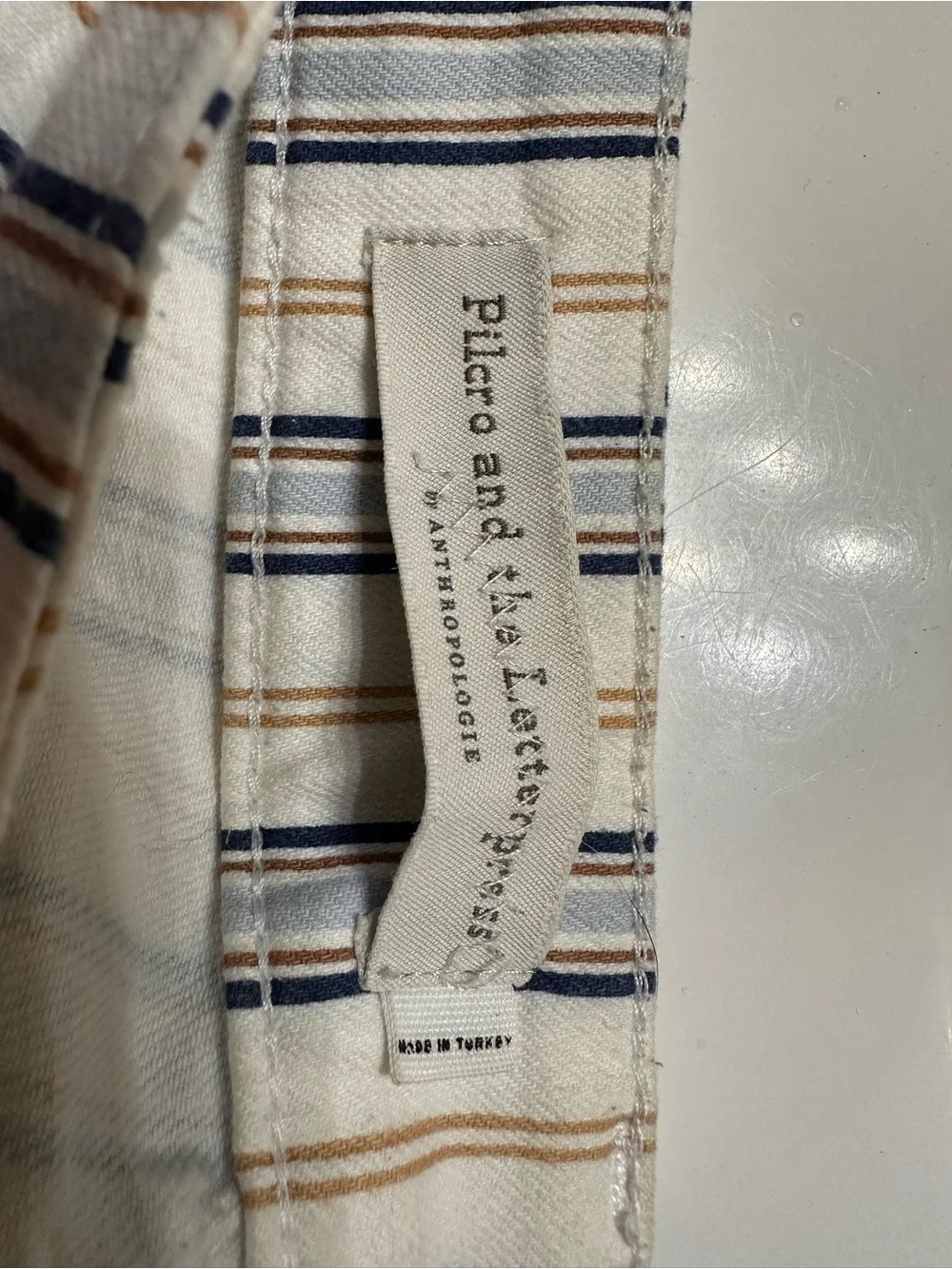 Pilcro and the Letterpress Cream and Blue Striped Cropped Jeans
